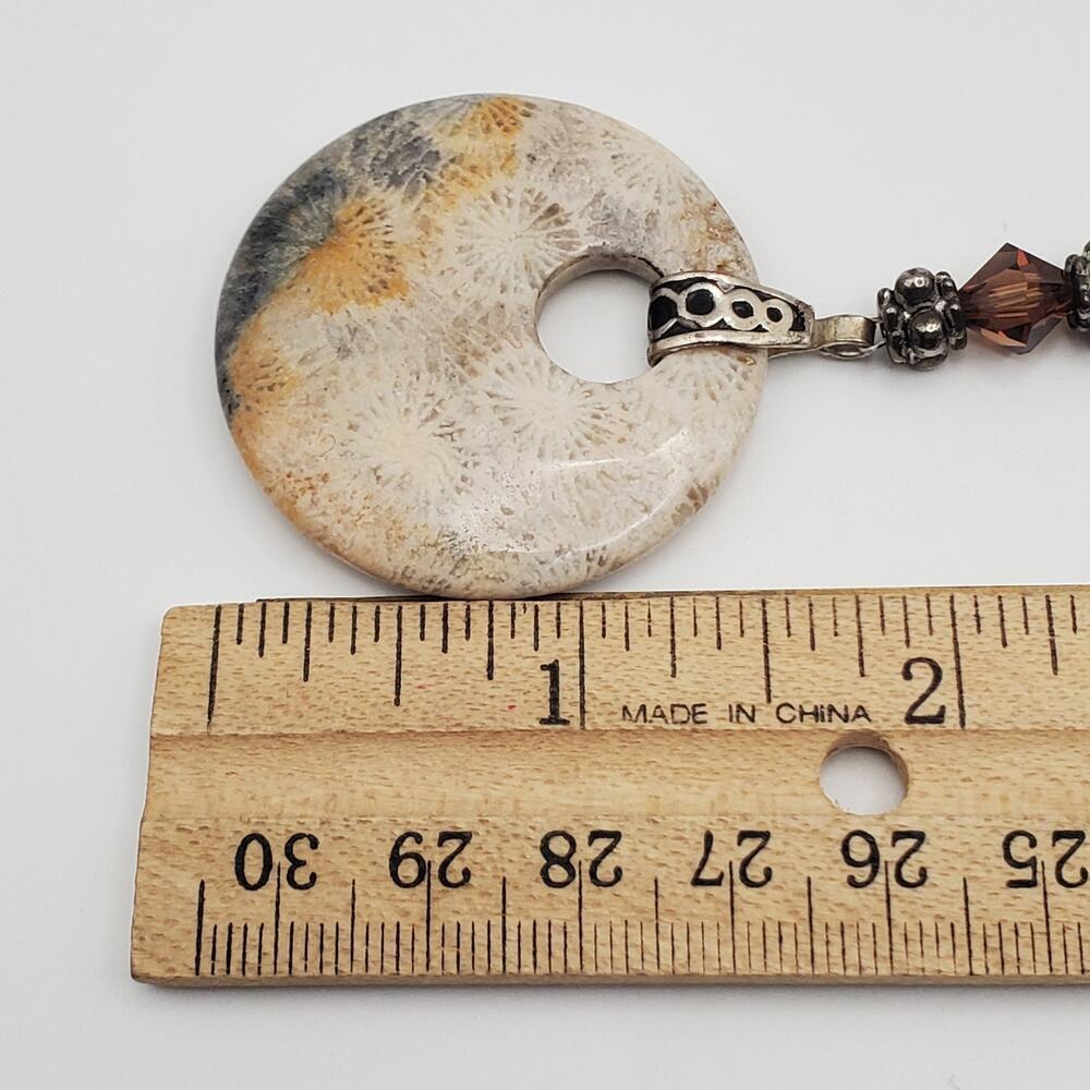 Artisan Hand Crafted Fossil Petoskey Stone Crystal Silver Tone Necklace 18" - Picture 8 of 10